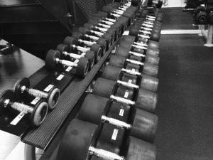 gym equipment, dumbbells