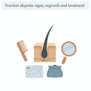Diagram showing tension on hair follicles along the scalp edge